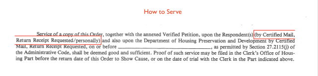 Close-up of OSC form identifying where information on how to serve is located